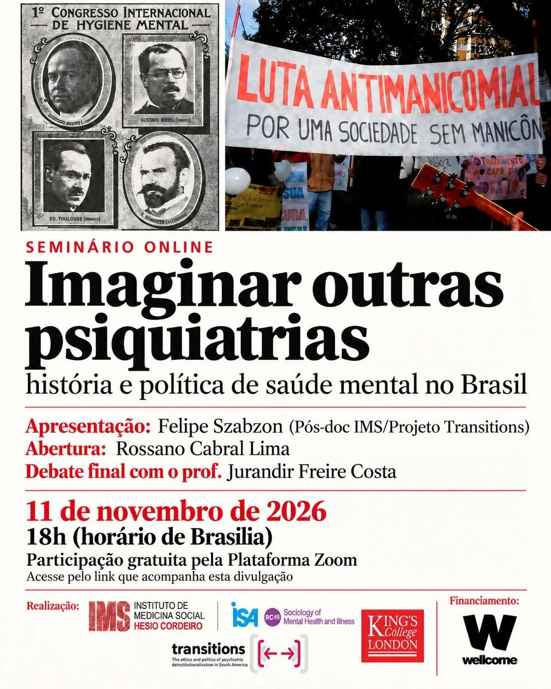 Poster for the Imagining other psychiatries: history and mental health policy in Brazil seminar