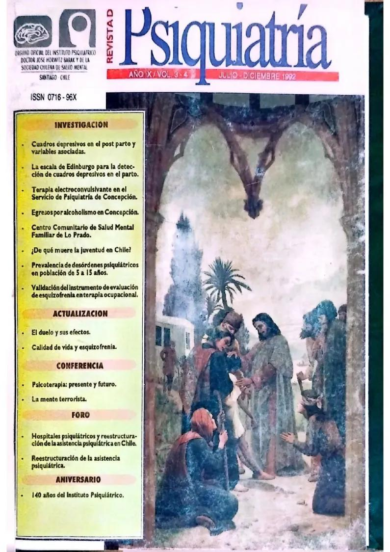 Cover of the Revista de Psiquiatría Chilena (1992), featuring the mural “Curación del Endemoniado” (1906) by Pedro Lira
