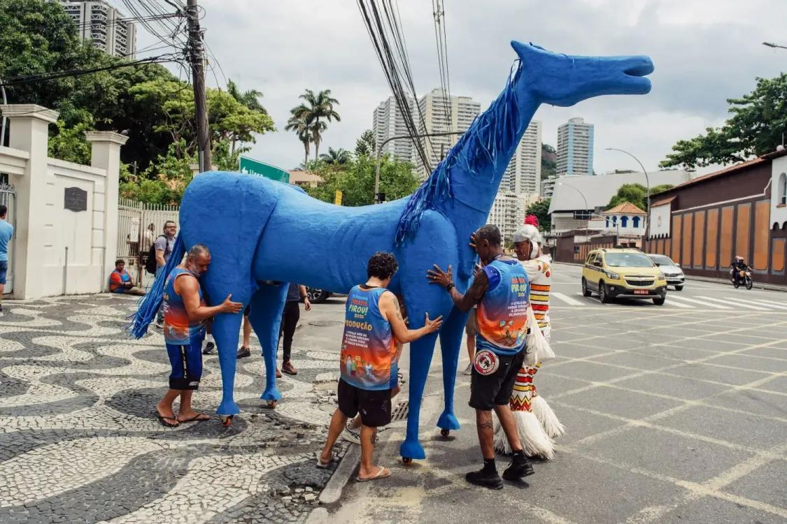 Marco Cavallo, a large blue model horse, in Rio