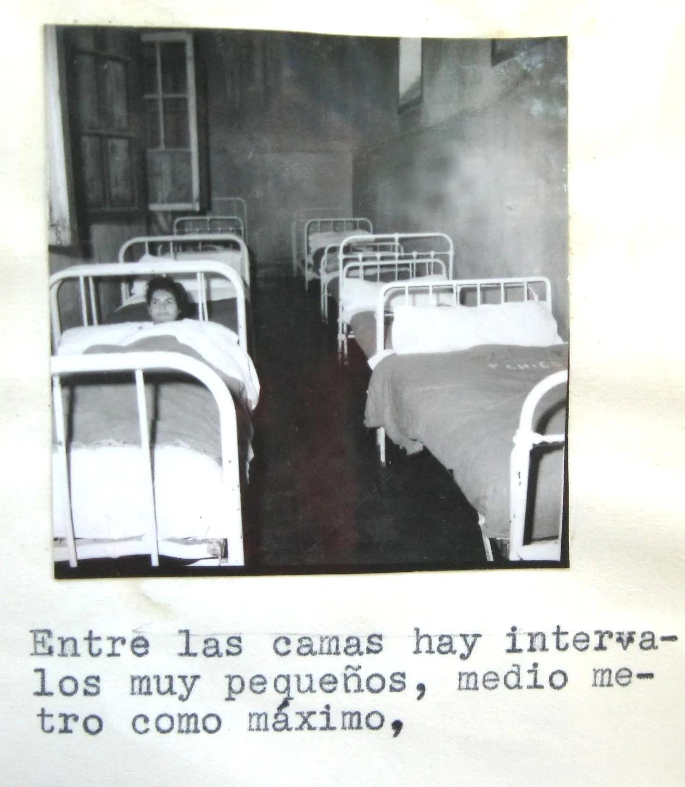 Six beds in a narrow psychiatric hospital ward circa 1962